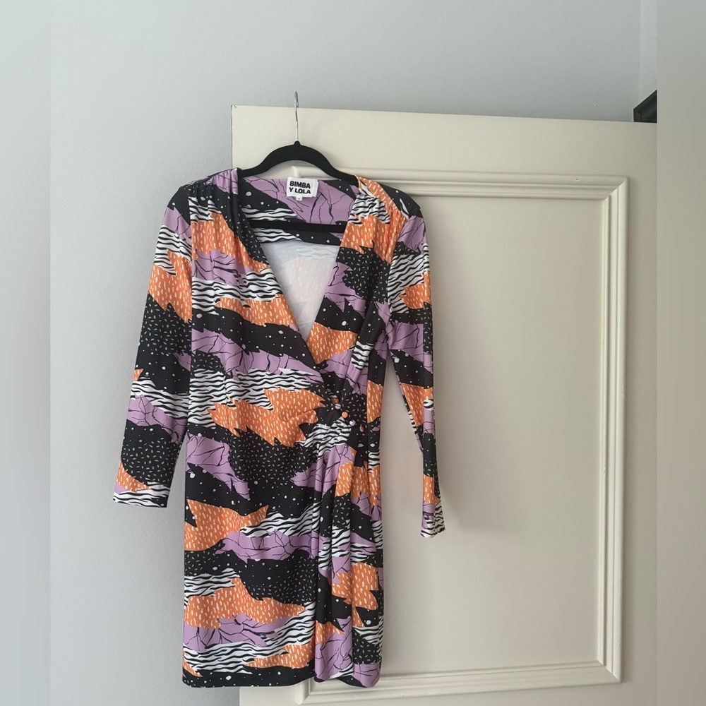 Bimba Y Lola Orange and Purple Zebra Patterned Long Sleeve Sheath Wrap Dress DVF